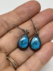 Vintage Sterling Silver Turquoise Earrings Teardrop Dangle Southwestern Patina