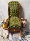 Vtg Wood Sewing Rocking Chair Pin Cushion Holder Drawer Scissors Thread Caddie
