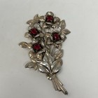 Antique Vintage Sterling Silver Garnet Glass Bouquet Pansy Flower Pin Brooch