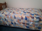 Vintage Handmade hand Quilted Twin Bed Size 67 x86  Blues And Tan Calicos