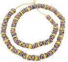 Ghana Handmade Yellow Banded Blue Multi Recycled Glass African Trade Beads