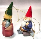 2 Vtg 1979 Unieboek Gnome Girl   Mouse   Swing Figure Miniature 3  Ornament