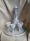Vintage Genuine Marble Liquor Cordial Decanter Gray White W  Marble Tray And 5 