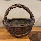 Antique Signed Japanese Ikebana Flower Basket Hand-woven