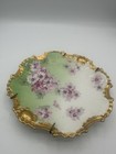 Antique Coronet Limoges France Floral Gold Scalloped Trim Green Purple Plate Dec