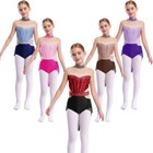 Kids Girls Dancewear Gymnastics Dress Rhinestones Bodysuit Ballet Leotard Mesh