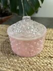 Vintage Pink Plastic Powder Puff Container Box Round Trelawney  Faceted