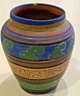 Vintage Mexican Pottery Opaque Azteca  mayan Vase- Tlaquepaque 1940s