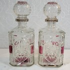 Vintage Decanters Crystal Cranberry Liquor Heavy Cut Glass Whiskey Set Of 2