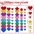 1000 Pcs Foam Stickers Glitter Heart Stickers  Colorful Heart Stars Shapes Self