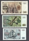 Germany  Lot Of 3 Notes  10 20 50 Duetsche Marks  1980  P-31d 32d 33d  Vf-vf 