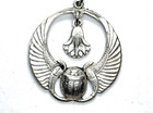 Vintage Egyptian 900 Silver Winged Scarab Beetle Pendant Necklace
