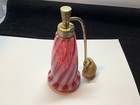 Fenton Glass Striped Swirled Cranberry   White Brass Atomizer As Is