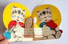 Vintage Anthropomprphic Birthday Card Cat   Fiddle  Dish   Spoon Pop-up Inside