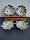 Antique Or Vintage Japan Porcelain 3 Footed Nut Bowls Cobalt Gold  set Of 4 