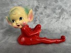 Vintage Norcrest 1950s Japan Ceramic Pixie Elf Knee Hugger Red Christmas