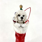 Poodle In Red Santa Boot Ornament White Dog Puppy Christmas Stocking