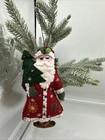 Handmade Felt Santa Ornament Red Coat Christmas Tree Decoration Embroidered