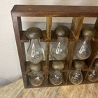 Vtg Mcm Wood Spice Rack Hanging 8 Tear Drop Mushroom Glass Jar Mid Century Read