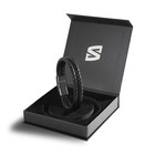Leather Men Bracelet Black Steel Genuine Wrist Band Regalo 7 Inch