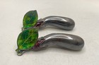La Quinta  999 Fine Silver Enamel Eggplant Figurine 2pc Set Purple Green