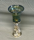 Art Nouveau Blown Glass Kiddush Cup  925 Sterling Silver Signed Ks
