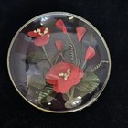 Vintage Floral Glass Dome Display Case With Red Flowers Home Decor Collectible