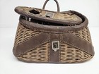 Antique Fly-fishing Creel Basket Wicker   Leather W  Shoulder Strap