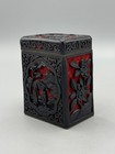 Antique Chinese Late Qing Carved Black Lacquer Square Box Landscape   Figures