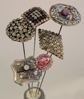 Lot Of 6 Antique Victorian Art Deco Hatpin Hat Pins Rhinestone Filigree Stone