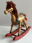 Vtg Wooden Toy Drum Rocking Horse Christmas Decor   Drumsticks Tail Hand Painted