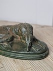 Vintage Cast Sleeping Greyhound Dog Green Finish Sculpture - Whippet