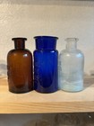 3 Apothecary Chemist Bottles Cobalt Amber Clear Color Lot Whitehall Tatum  co