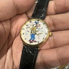 Working Vintage Dippy Goofy Watch Quartz Unisex Black Leather 32mm Fit 7 Runs