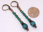 Green Frost Crystal Rondelle Earrings Bronze Tone Leverback Ear Wires