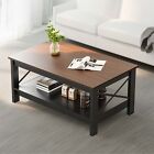 Modern Farmhouse 2-tier Center Table Coffee Table With Storage For Living Room