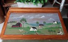 Vintage Solid Oak Hand Painted Folk Art 1940 s Tabletop Desk Original Heavy Rare