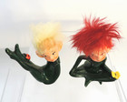Pair Vintage Napco Japan 3  Ceramic Pixie Elf Figures W Ladybug   Butterfly 