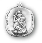 Large Heavy Mens Sterling Silver Saint Christopher Pendant Necklace With Chain