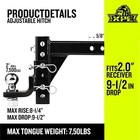 Adjustable Trailer Hitch Ball Mount Fits 2  Receiver 9-1 2  Drop  8-1 4  Rise