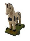 Vintage Wood Pull Toy Horse On Wheels Hand Painted Folk Art Design