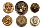 Antique Vintage Lot Of 12 Metal Picture Buttons - Helmeted Heads - M116