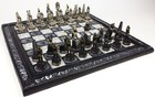 Egyptian Anubis Black Silver And Gold Chess Set W  16  Hieroglyphics Board