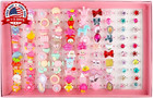 100 Pcs Girls Adjustable Rings Set Kids Jewelry Pretend Play Dress Up Gift Box