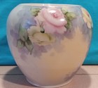 Vtg Porcelain Hand Painted Vase Jardiniere Pink red  White Roses Wolfram Wiesau 