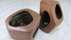 Pair Vintage Mid Century Modern Abstract Organic Brutalist Pottery Sculptures