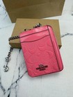 Coach Zip Card Case In Signature Leather With Heart Charm Cdq15 Pink Nwt
