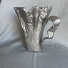 Vintage Wavy Abstract Cast Aluminum Pitcher Circa 1980s Silver Art Vase