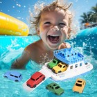 Toy Boat Bath Toys For Toddlers With 4 Mini Car Toys  Kids Water Medium  Blue 