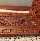 Vtg Wood Floral Hand Carved Book Bible Adjustable Tabletop Holder Stand India